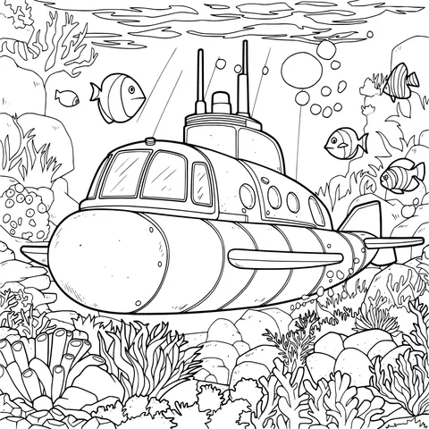 Submarine and Fish in the Ocean