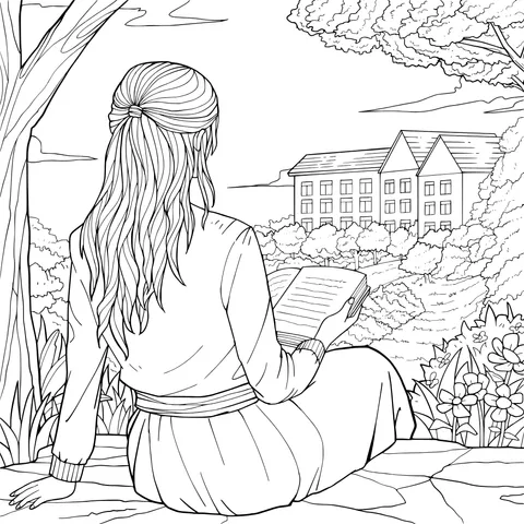 Woman reading outside the campus
