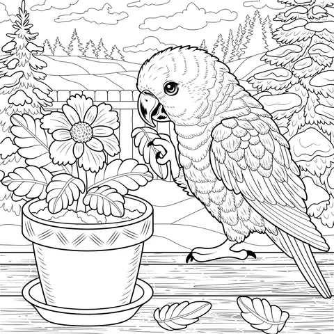 Parrot and Potted Plant