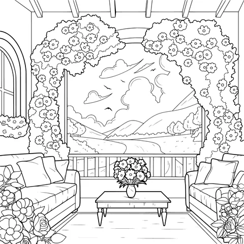 A Cozy Living Room Surrounded by Flowers