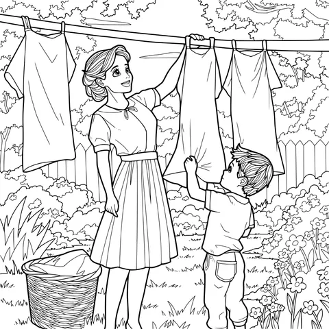 Mother - son Clothes - hanging Picture