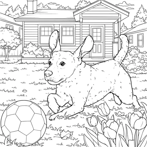 Dog Playing in the Courtyard