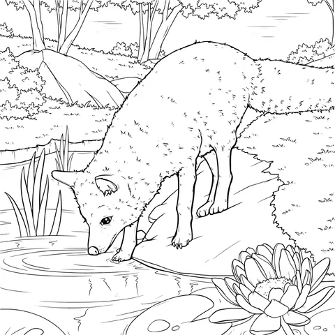 Fox drinking water by the stream
