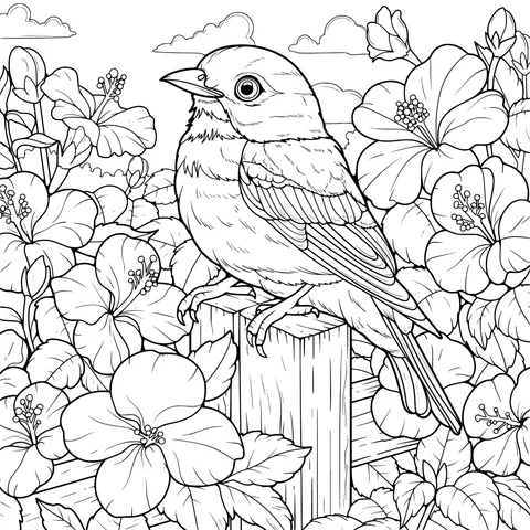 Blue Bird among Flowers