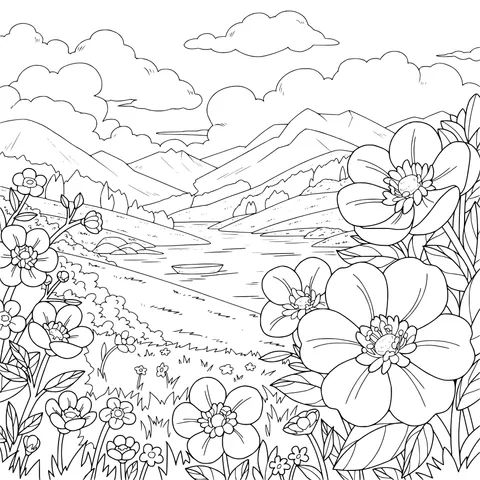 Spring Mountain and Field Scenery