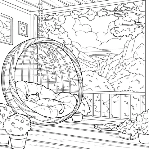 Cozy Balcony and Sleeping Cat