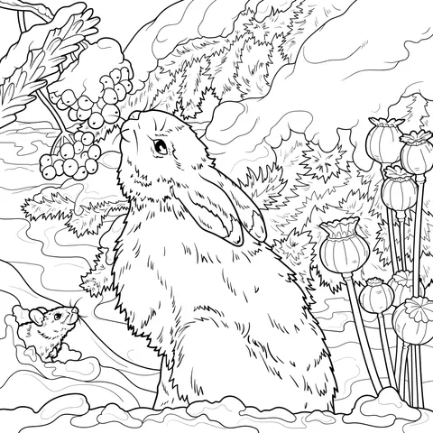 Cute Rabbit and Mouse in Winter