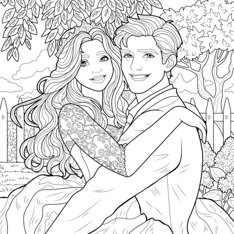 Romantic Embracing Couple Coloring Page