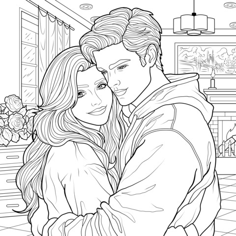 Romantic Couple Hugging Coloring Page