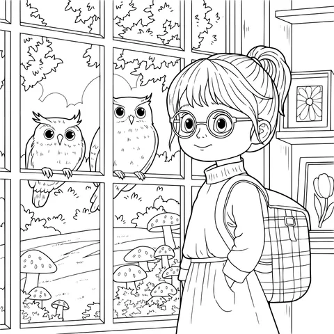 Girl and Owls by the Window
