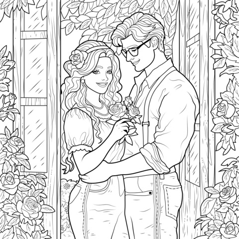 Romantic Couple Coloring Page: A Sweet Moment of Warm Embrace