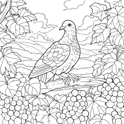 Pigeon on Branch in Autumn Scene