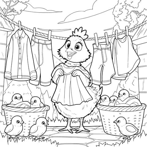 Hen Hanging Out Laundry
