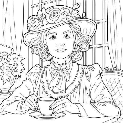 Elegant Lady Sipping Tea