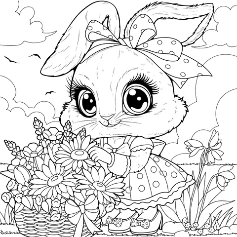 Cute Bunny with a Flower Basket
