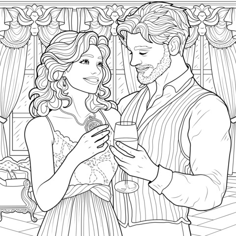 Romantic Ball Scene Coloring Page