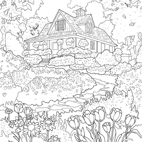 Cottage Surrounded by Flowers