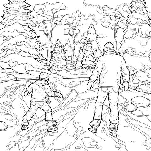 Father - son Ice - skating in Winter