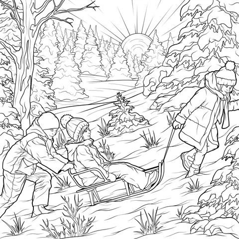 Joyful Winter Sled - riding Scene