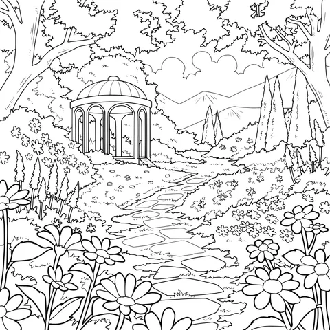 Gazebo Path Surrounded by Flowers