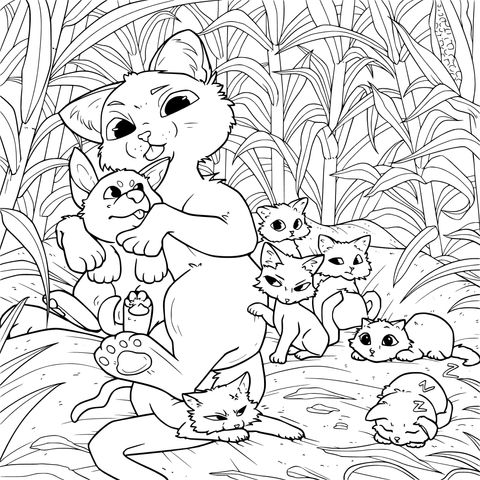 Heart - warming Cat Family Coloring Page