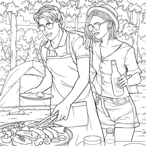 Couple Having a Barbecue Outdoors