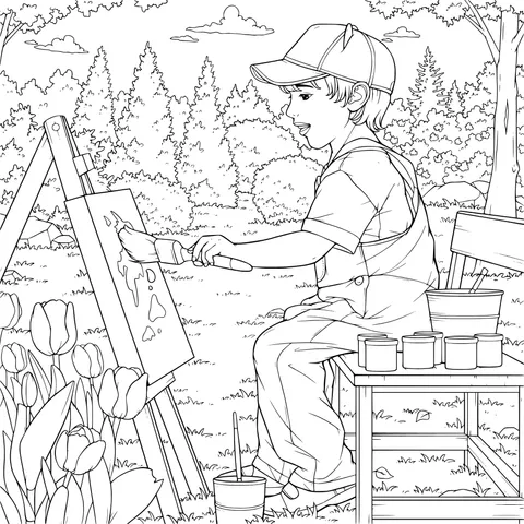 Child painting outdoors