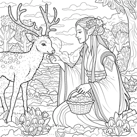 Encounter between an Elf and a Fawn in the Forest