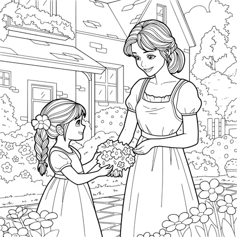 Daughter presenting flowers to mother