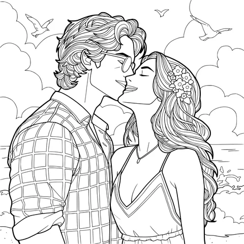 Couple Kissing by the Seaside
