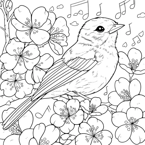 Bird and Flowers in Spring