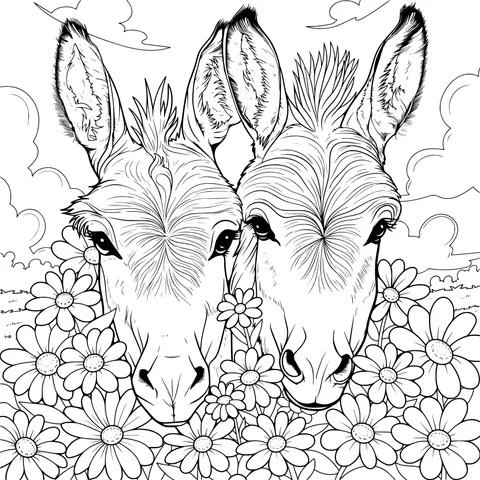 Two Donkeys in the Flower Bed