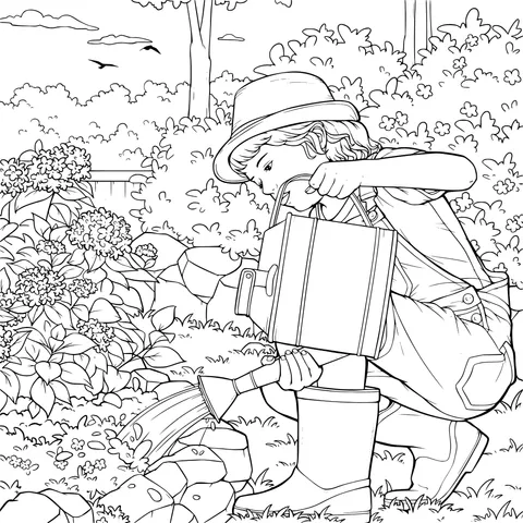 Girl Watering in the Garden