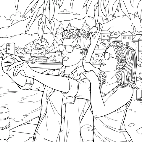 Couple taking a selfie in a scenic spot