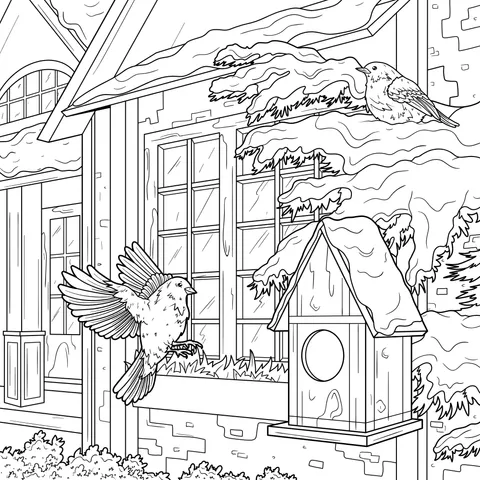 Birds under the Winter Eaves