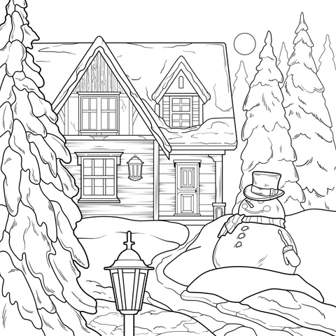 Winter Cottage Snow Scene