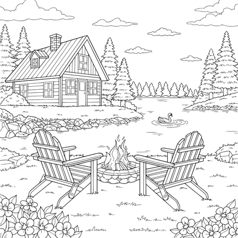 Lakeside Cabin and Campfire