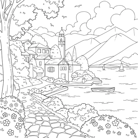 Lakeside Town Landscape