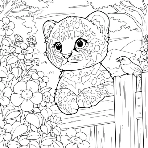 Cute Little Leopard by the Flowers