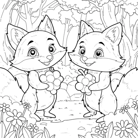 Two Foxes Holding Grapes