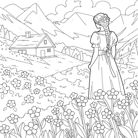 Woman gazing at the mountain cottage