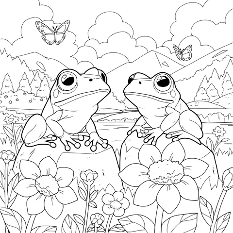 Frogs by the Stream and the Beautiful Scenery