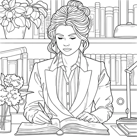 Woman Focused on Writing