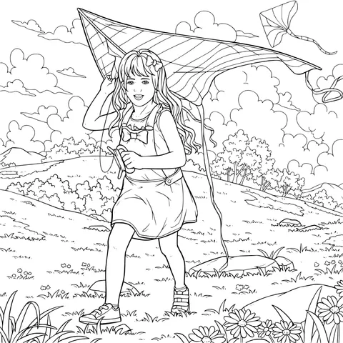 Girl flying a kite on the grass