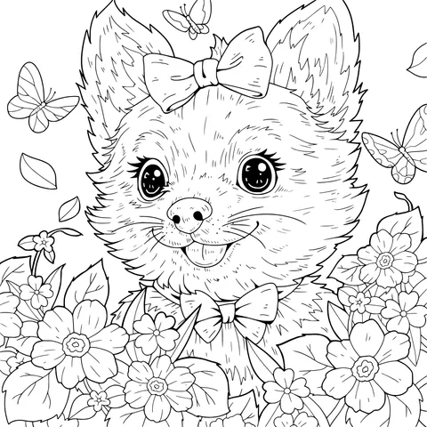 Cute Puppy in the Flower Bed