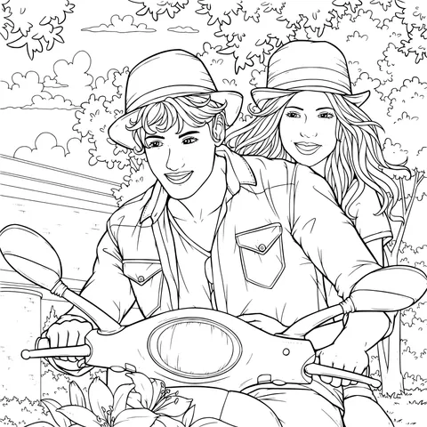 Couple riding a scooter for an outing