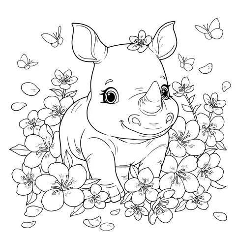 Pink Rhino in the Flower Bed