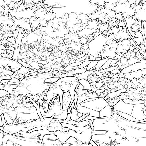 A fawn drinking by the stream