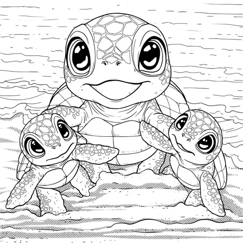 A Family of Sea - Turtles on the Beach