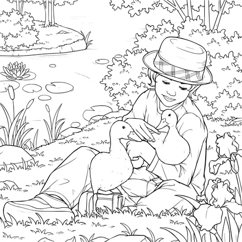 A Warm Moment between a Boy and Ducks